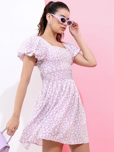 Image of Tokyo Talkies Women's Short Sleeves Square Neck Printed Dresses | Stylish Dresses | Casual Dresses