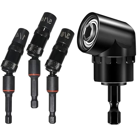 3Pcs GUYINOYI 360°Rotatable 20°INCLUDED 1/4"3/8"5/16" ANGLE Hex Magnetic Pivoting Drill Bit Quick Change Drive and Right Angle Drill 105°Right Angle Screwdriver set Drill Hex Bit Socket Adapter Cover