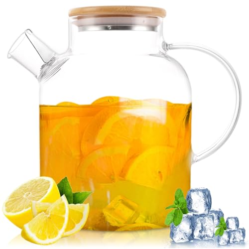 APACALI 1 Stück Glasteekanne, 1800ML Teekanne mit Siebeinsatz, Teekanne Glas mit Holzdeckel, Transparente Teekannen Herdplattensichere für lose Blätter und blühenden Tee