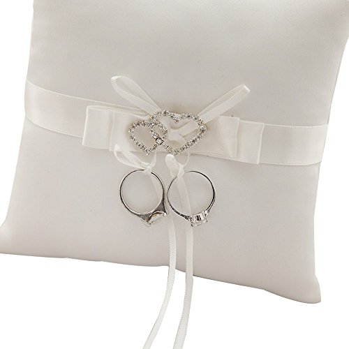 Awtlife Doppelherz Strass Hochzeitsring Kissen, elfenbeinfarben 17,8 cm