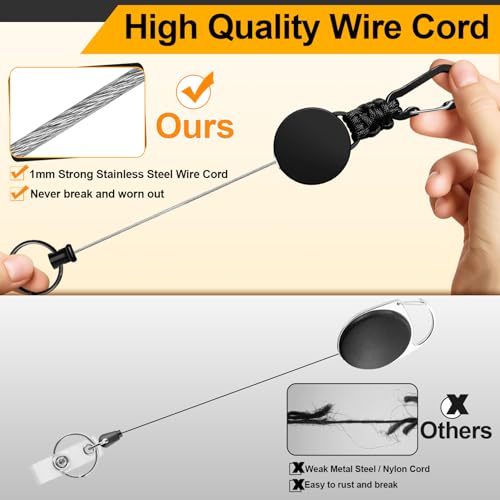 Schlüsselanhänger Ausziehbar, 4 Stücke Schlüsselband Ausziehbar, Einziehbarer Schlüsselanhänger Ausweis Jojo mit 60cm Stahldrahtseil (Schwarz + Armeegrün + Blau + Orange-Schwarz)