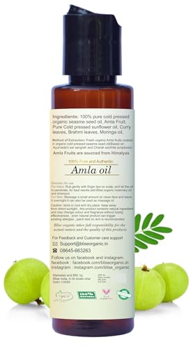 Image of Blise organic Real Amla Oil -100% Pure, Cold Pressed and Natural, For Skin and Hairs, with Brahmi and Moringa, Soil to Oil Certified, No artificial Fragrance, No added Colors