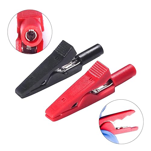 Image of can Connect 2mm Banana Jack Test Probe & 2mm Banana Plug 12pcs Full Insulated Safety Mini Test Alligator Clips Crocodile Clamps Jaws for Electrical Laboratory Measuring 6 Colors