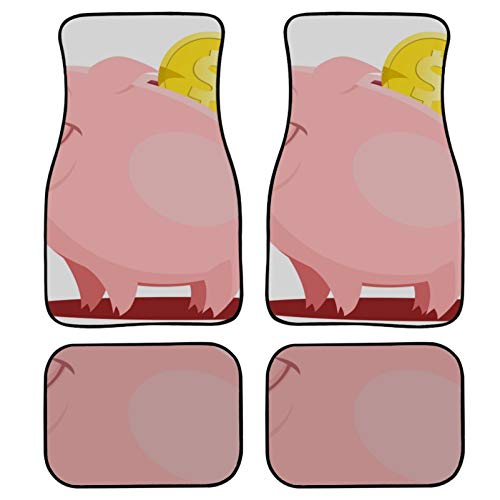 Preisvergleich Produktbild JIUCHUAN 4 Pieces Car Floor Mats for Teens Pink Pig Piggy Bank Money Soft Car Floor Mats Front & Rear Non-Slip Carpet with Rubber Backing for Car SUV Van & Truck