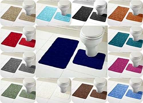 Voice7 Luxury 2 Piece Cali Circles Bath and Pedestal Mat Set - Non Slip Rubber Backing & Comfortable - Choose from 15 Stunning Colors (Black, UK Size)