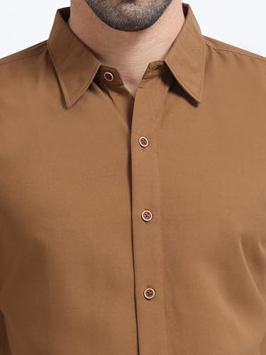 Image of Men's Solid Casual Shirt, Cotton Blend, Regular Fit, Spread Collar, Full Sleeve, Button Closure Perfect for Casual & Office Wear