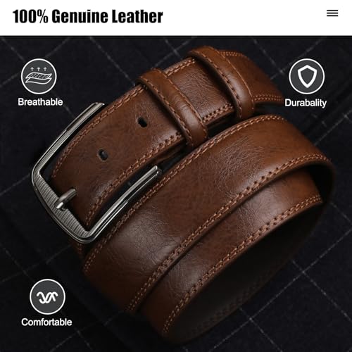 FIORETTO Men's Genuine Leather Belts, Double Stitched Dress Belts, Fashion & Classic Designs for Work Business and Casual2