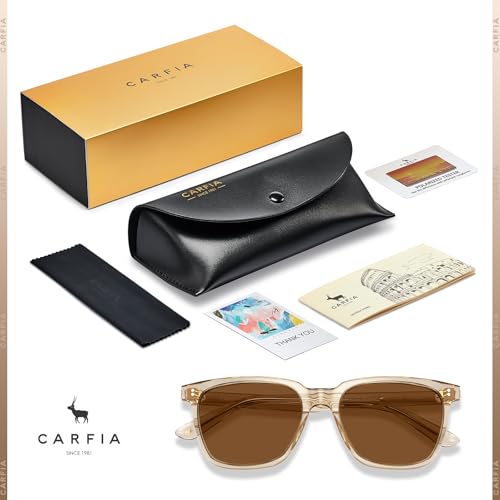 Image of CARFIA Acetate Polarized Sunglasses for Men UV400 Protection Classic Retro Square Shades Driving Glasses
