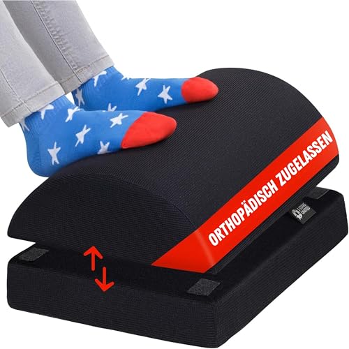 5 STAR UNITED Verstellbare Fußstütze, Ergonomisches Kissen aus Memory-Schaum mit Atmungsaktivem Mesh-Bezug, Rutschfeste Basis, 15 cm Höhenverstellung – Schwarz