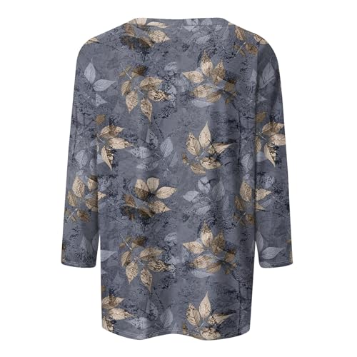 HTHLVMD Womens 3/4 Length Sleeve Tops 2025 Fall Fashion Floral Print Crewneck Causal Trendy Tunic Tops for Women