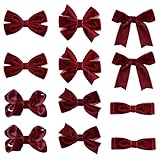 Dark Red Velvet Ribbon Hair Bows 12pcs 3" Small Burgundy Dressy Bow Alligator Clips School Uniform Decor Accessories for Teen Toddler Girls Women Christmas Valentines Xmas Gift