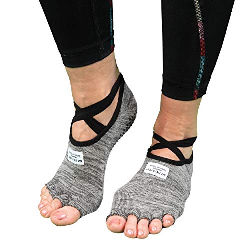 SIT TWISTER Exercise Socks - Performance Sport Socks with Grips - Use for Yoga, Pilates, Working Out & More - Made with All-Natural Hygenic Bamboo Charcoal Powder (Cotton & Spandex, Grey)