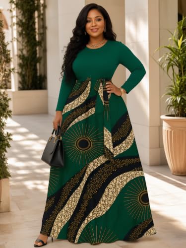 Image of Plus Size Maxi Dress for Women V Neck 3 /4 Sleeve Wrap Dress