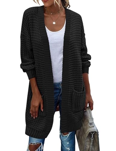 Image of Zeagoo Women's 2025 Fall Open Front Cardigan Long Batwing Sleeve Chunky Knit Sweater Loose Outerwear Coats with Pockets