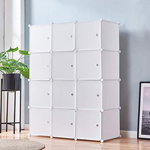 Ansley&HosHo-US 12 Cubes Modular Portable Wardrobe Closet Dresser Bedroom Armoire Toy Clothes Organizer Cube Storage Organizer with Doors Hanging Rodfor Living Room Bedroom Kids Room