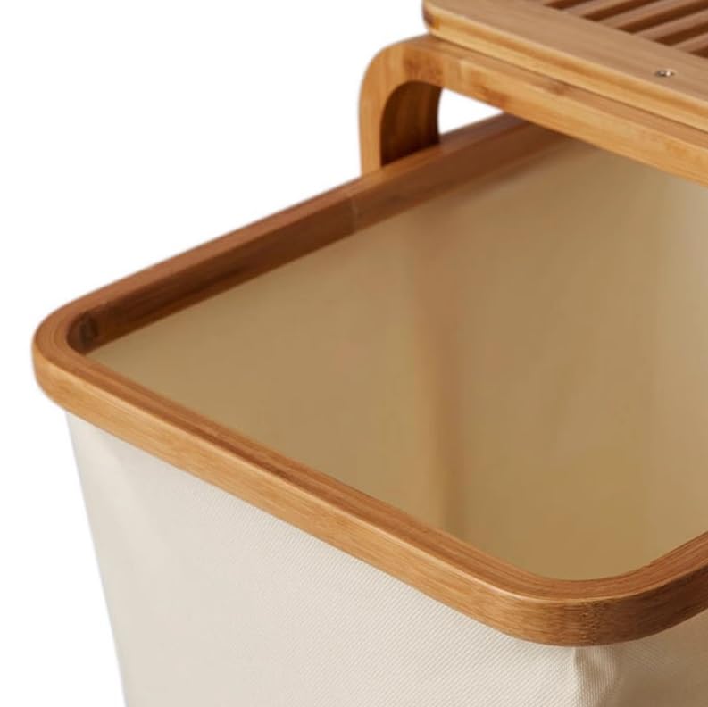 Panier à linge sale en bambou à 3 sections et étagère de rangement - 3
