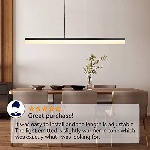 Tubicen Led Linear Pendant Light, 30W Led Dimmable Pendant Lighting For Kitchen Island, 47.2" L Height-Adjustable Black Ceiling Hanging Light, Aluminum Modern Dining Room Island Bar Light #TOP2