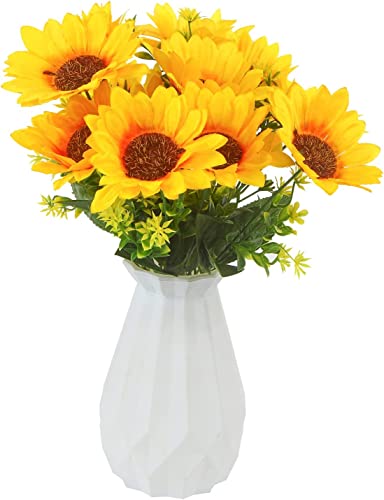 LOKIPA 2 Bunches Artificial Sunflower Bouquet, Fake Sunflower Silk Flowers Realistic Silk Sunflowers with Stems for Wedding Home Garden Party Decoration image 6