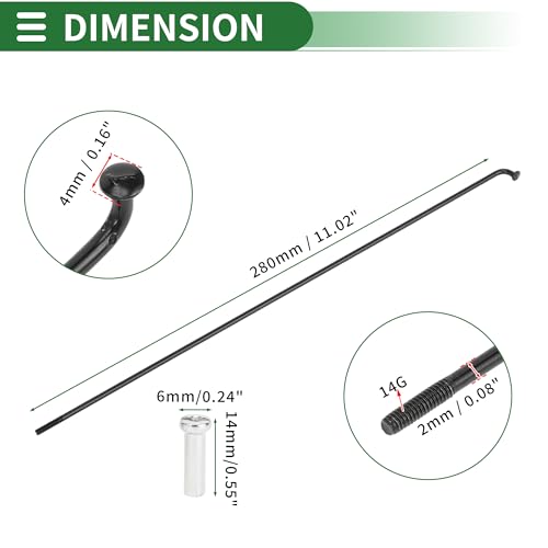 Motoforti Raios de bicicleta universais Raios de roda de bicicleta 14G 280 mm comprimento aço carbon
