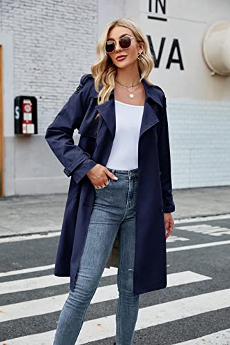 Image of Womens Long Trench Coat Double Breasted Windproof Overcoat With Belt
