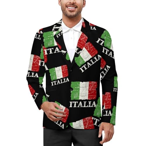 Vintage Italy Italian Flag Men's Fashion Slim Fit Casual Print Button Suit Jacket Notched Lapel Blazer