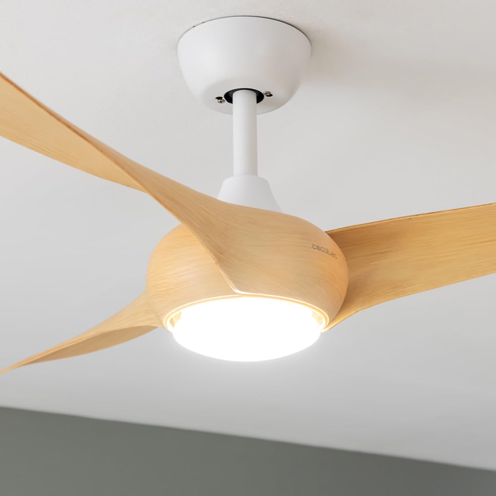 Cecotec Ventilatore da Soffitto con Luce EnergySilence Aero 5295 WhiteWood. 40 W, Diametro 137 cm, Lampada a LED, Telecomando, 6 Velocità, Timer Fino a 8 Ore, 3 Pale, Estate/Inverno,