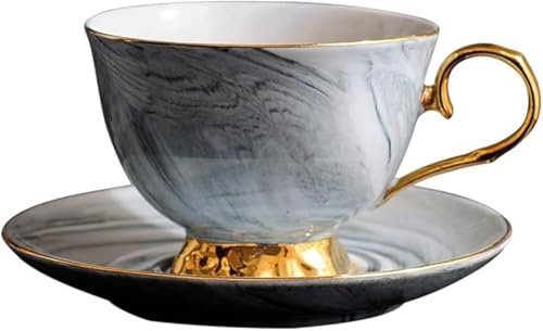 Rutexcロマンチックなピンクマーブル柄のコーヒーカップ&ソーサーセット 2 点入り、 ゴールドのアクセントがを演出し、 朝のコーヒータイムやお茶会に最適な華やかなセット