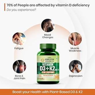 Vlado’s Himalayan Organics Vitamin D3 K2 Supplement I 100% Veg D3 - Lichen Sourced -600 IU Vitamin D3 + 55 mcg K2 (MK7) - Stronger Bones, Immunity & Calcium Absorption - D3 Supplement for men & women - 120 tablets