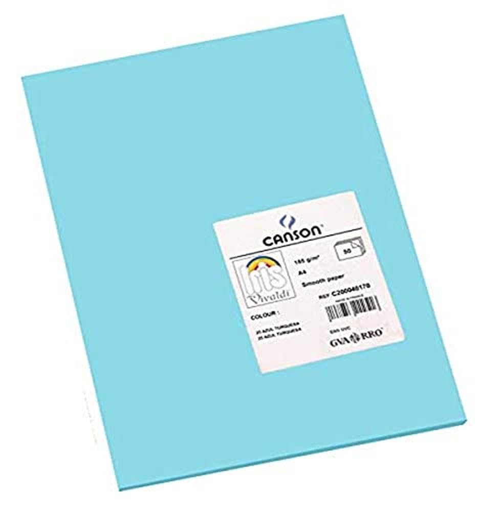 Canson Iris Vivaldi A4 185 GSM Smooth Colour Paper - Turquoise Blue (Pack of 50 Sheets)