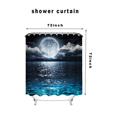 VividHome 4-teiliges Duschvorhang-Set mit rutschfesten Teppichen, Vollmond über Ozeanlandschaft Polyester Duschvorhang… – Bild 5
