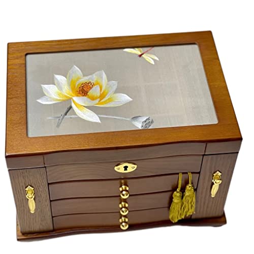 CWLPSL Joyero Organizador Joyero Suzhou Bordado a Mano Bordado de Doble Cara Caja de Almacenamiento Exquisita Cerradura de Madera Maciza joyería joyero Organizador pequeño