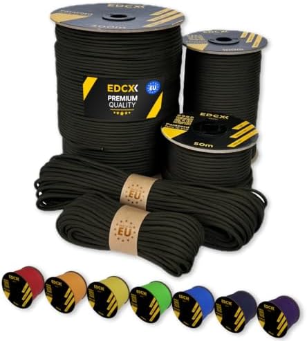 EdcX Paracord 4mm, 35+ Solid Colors (10m, 15m, 30m, 50m, 100m, 300m) | Ideal for Crafting, DIY, Camping, Survival, Outdoor | 100% Nylon Rope 4mm | Tactical Cord 550 Type III (Red, 50 m)