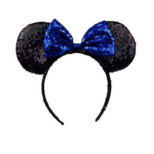 WLFY Mickey Mouse Minnie Mouse Sequin Ears Headbands Butterfly Glitter Hairband Girls party supplies(Black blue)