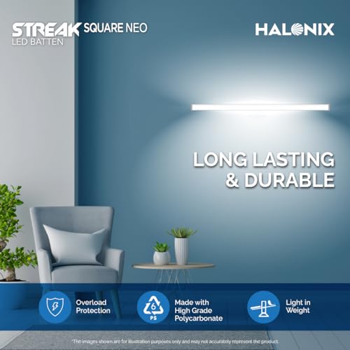 Image of Halonix 10W LED Batten /Led Tubelight | 2-ft Tubelight for Living Room & Bedroom | Cool day light | Pack 1