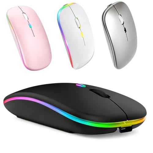 Mouse Bluetooth Recarregável sem Fio Dupla Conexão, e USB, Wireless Mouse compatível com iPhone, MacBook,iPad,Laptop,PC,Notebook, Tablet,Ergonômico, Premium Yecna (Preto)