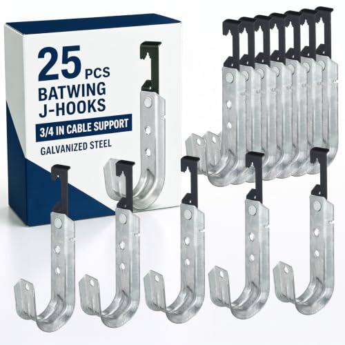 Image of Zonon 25 Pcs 25 Pcs J Hooks for Hanging Metal J Hook Hangers Cable Support with Bat Wing Heavy Duty G60 Galvanized Steel Cable Hooks for Attaching Ceiling Wire Threaded Rod (2 Inch)