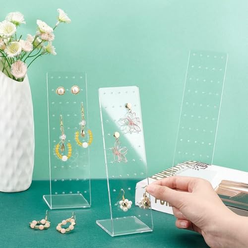 Image of Earrings Holder Acrylic Jewelry Display Rack Stud Earring Organizer for Woman Jewelry (50 Holes transparent Pack of 4)
