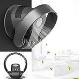 14″ Wall Mounted Bladeless Fan, 7 Speed, With Remote Control, Foldable Desktop Fan 90° Rotation, 1-2hours Timer, 26W, Easy To Install (Color : Black)