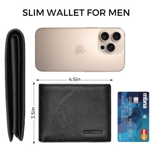 Image of RUNBOX Wallet for Men Leather RFID Blocking Bifold Front Pocket Wallet