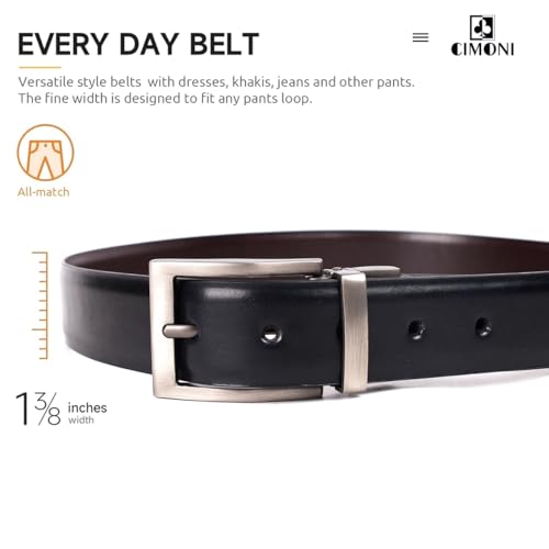 Image of CIMONI Reversible Leather Belt for Men | Genuine Leather & Vegan Leather Pin Buckle Belt | Classic Black /Brown Adjustable Belt for Formal, Business, Office & Casual Wear