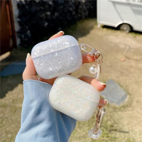 Image of for Cute Airpods Pro 3 Gen Case Girl Women 2025 with Cleaner Kit, Glitter Shell Pattern Apple iPod Pro 3rd Generation Protective Cover Skin with Pearl Shell Keychain, White