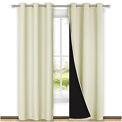 Image of NICETOWN Room Warming Blackout Curtains 80 inches Long, Full Light Blocking Drapes with Black Liner for Nursery, Thermal Insulated Draperies for Hall, Villa (Beige, 2 Pieces, 42 inch Wide Each Panel)
