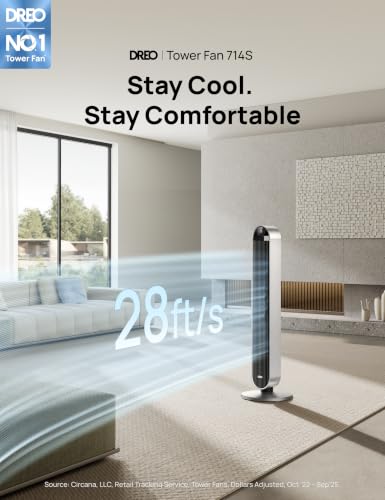 DREO Smart Tower Fan for Bedroom, 120° Oscillating Fan, 12 Speeds - Image 2