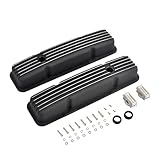 BATONECO Aluminum Valve Covers with Holes Retro Finned Short Style Compatible with 58-86 Small Block Chevy Engines 283 305 327 350 400 Black
