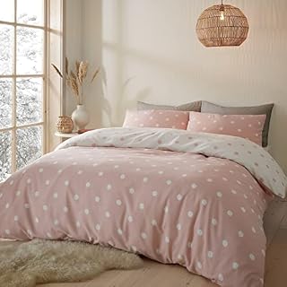 Catherine Lansfield Bedding Brushed Spot Single Duvet Cover Set with Pillowcases Pink