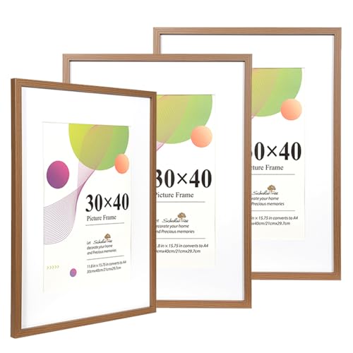 Scholar Tree 30x40 Picture Frame,3 Pack Brown,12x16 picture frame, Wooden Photo Frames with A4 Mount,with Wall Hanging