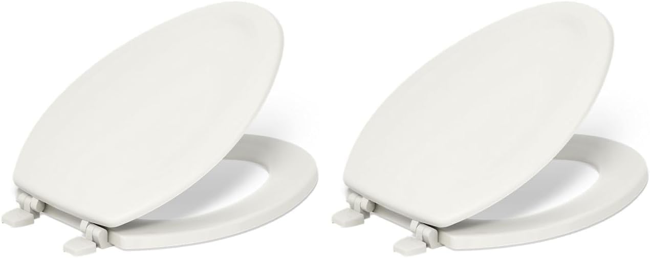 KOHLER 4648-47 Stonewood Round Toilet Seat, Wood Seat for Standard Round Toilets, Lid with Color-Matched Plastic Hinges, Almond (Pack of 4)