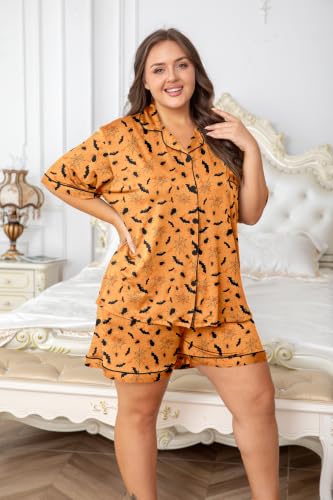 Image of Vozanet Women's Plus Size Button Down Pajamas Soft Lounge Sets Shorts with Pockets Bride Nighty Solid Soft Pjs 1x to 5x