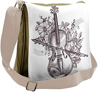 Lunarable Violin Messenger Bag, Fiddle Playing Music Flowers, Unisex Cross-body