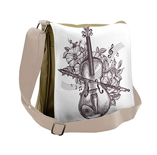 Lunarable Violin Messenger Bag, Fiddle Playing Music Flowers, Unisex Cross-body